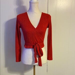 Papaya Glittery Red Knit Top